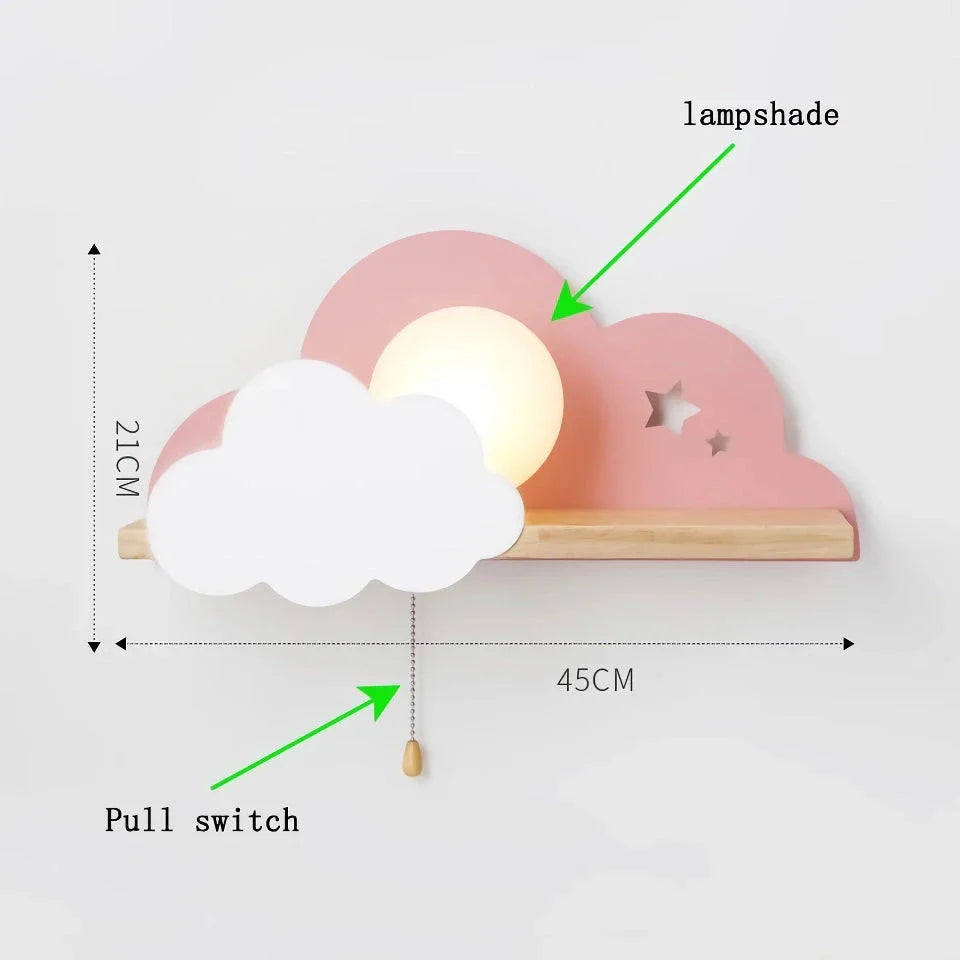 Whimsical cloud and moon-shaped wall lamp with a pull switch for easy operation, perfect for adding a touch of magic to Kiwi homes.