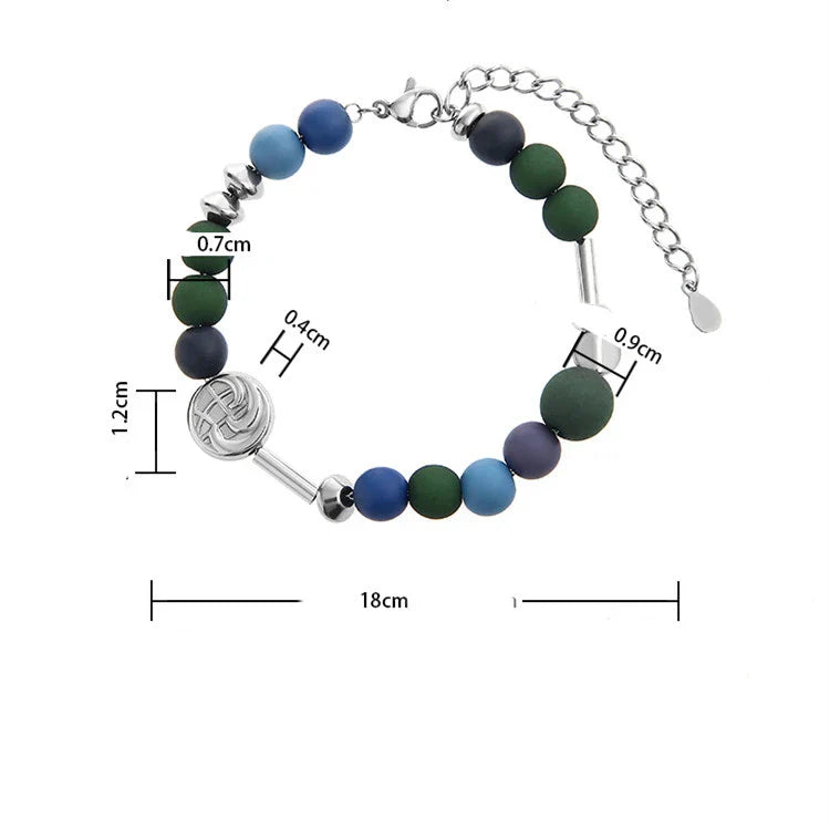 Stylish titanium steel bead bracelet with a vibrant blue patchwork design, a fashionable accessory for Kiwi women