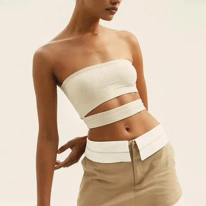 Summer Chic Hollow Out Crop Top in white, featuring a unique hollow-out design and slash-neck style for a stylish, comfortable fit.