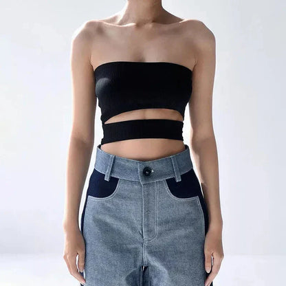 Summer Chic Hollow Out Crop Top in white, featuring a unique hollow-out design and slash-neck style for a stylish, comfortable fit.