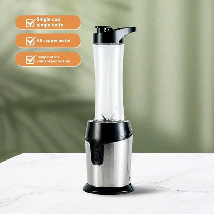 Versatile Juicer and Food Processor with stainless steel construction, compact design, and travel-friendly cup