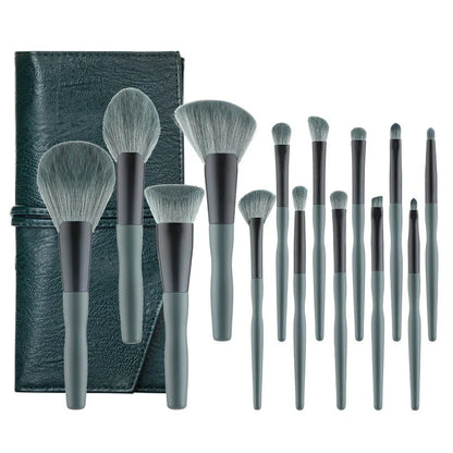 14-piece makeup brush set with banana-shaped wooden handles and premium silk nylon bristles for flawless makeup application