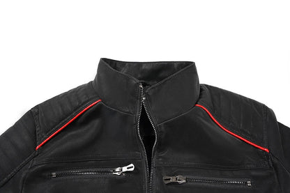 A stylish brushed leather jacket with a stand collar, perfect for the modern Kiwi gentleman's casual and semi-formal wear.