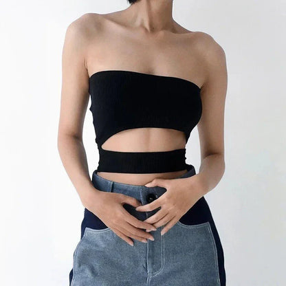 Summer Chic Hollow Out Crop Top in white, featuring a unique hollow-out design and slash-neck style for a stylish, comfortable fit.