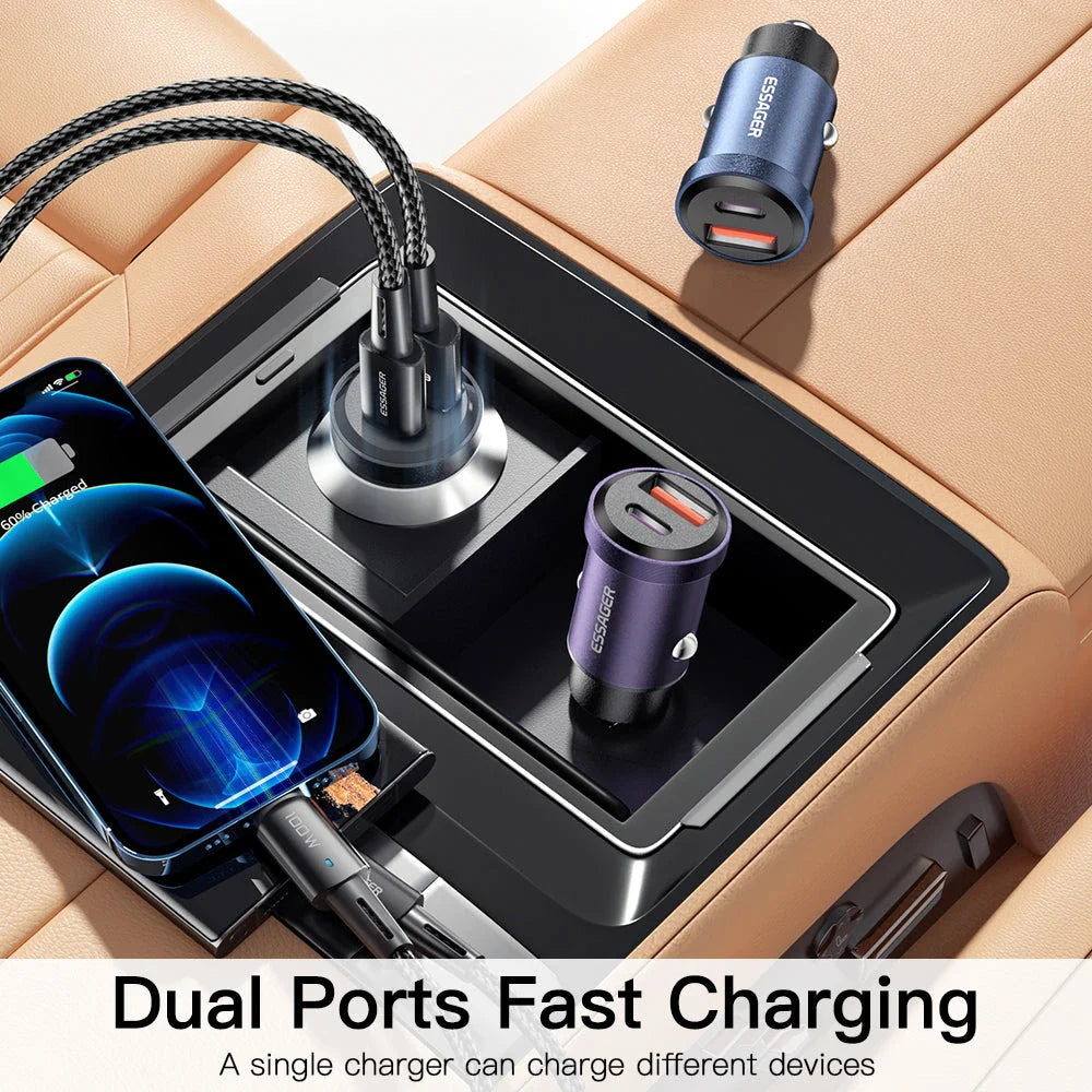 Trendha 45W USB-C Car Charger with Quick Charge 4.0 and dual ports for high-speed charging on the go