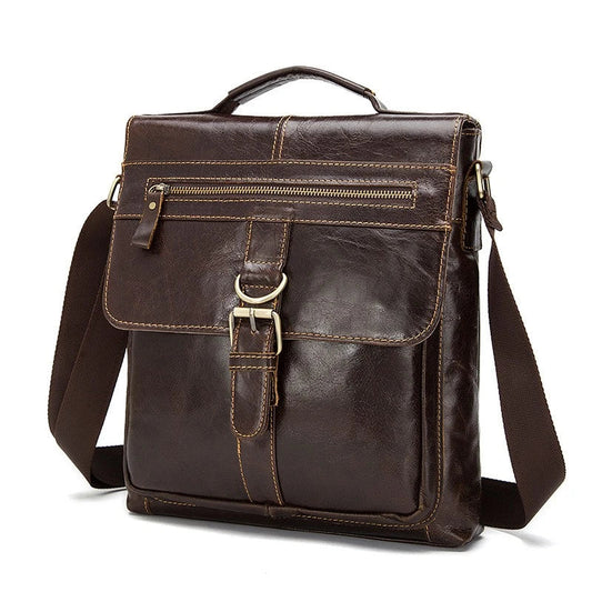 Premium retro-style messenger bag made from durable New Zealand cowhide with versatile interior organization and hands-free single strap design.