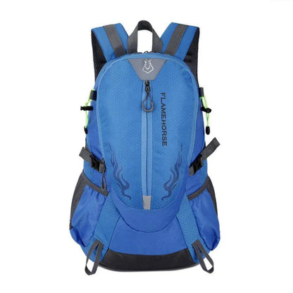 A versatile outdoor backpack made of waterproof nylon, featuring a dedicated laptop compartment, breathable mesh back panel, and adjustable straps for comfort and organization.