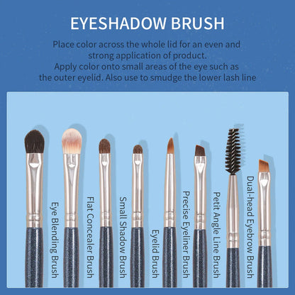 Premium 13-piece eye makeup brush set with a blend of natural and synthetic bristles for precise application of powders, liquids, and creams.