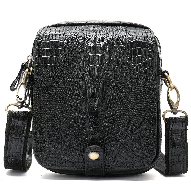 Timeless Kiwi-Crafted Cowhide Satchel with Distinctive Crocodile Embossing and Adjustable Strap