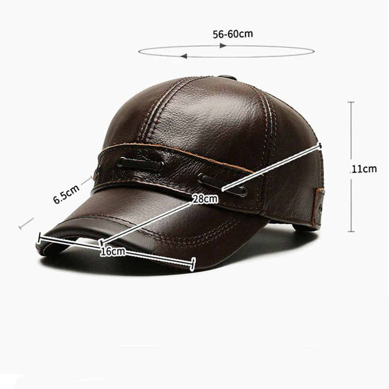 A classic retro-inspired peaked cap made from premium cowhide, providing windproof and thermal protection for Kiwi men.