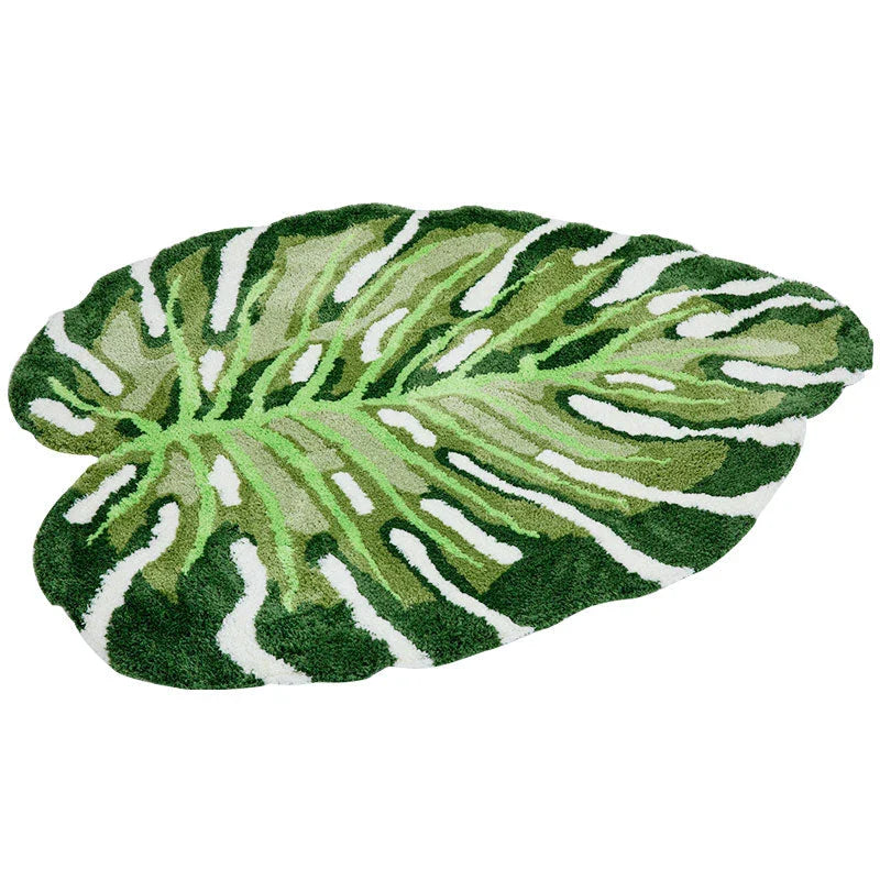 Tropical Monstera Leaf Tufted Rug with unique irregular leaf design and soft, comfortable texture