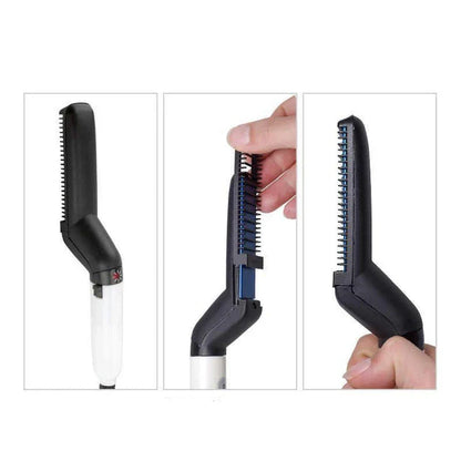 Multifunctional Hair Styler Brush for versatile hair and beard grooming, with heat settings, illuminated power indicator, and ergonomic design