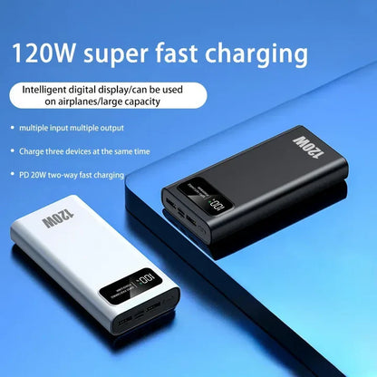 A high-capacity, fast-charging power bank with a digital display for monitoring battery levels