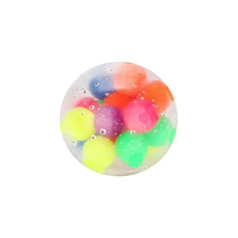 Rainbow decompression ball made of TPR with rainbow beads inside, measuring 6cm x 6cm x 6cm