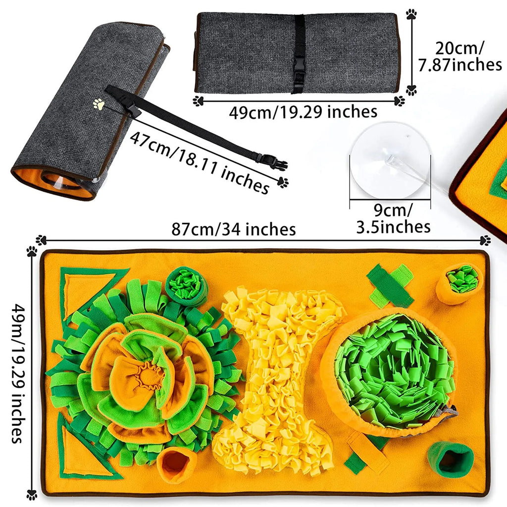 Large green plush snuffle mat for dogs, interactive training and slow feeder treat mat, styles A B C