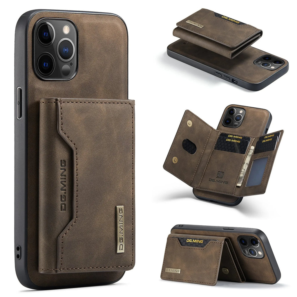 Wallet style magnetic card holder PU phone case for iPhone 16 series, retro design with multiple colour options