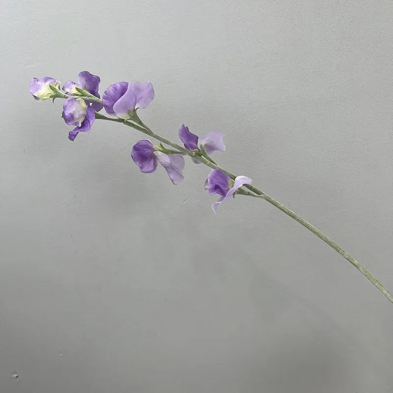 Purple flocking fragrant pea fake flower silk stem 63cm tall for wedding decor and photography props