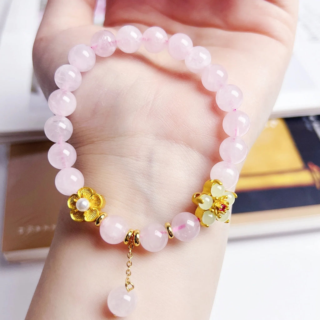 Pink crystal Peach Blossom bracelet with hand-made processing for women's travel commemoration