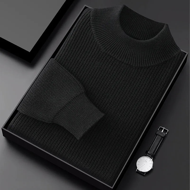 Men's thickened cotton half turtleneck pullover with diamond pattern, long sleeves and loose fit, sizes S to XXXXL