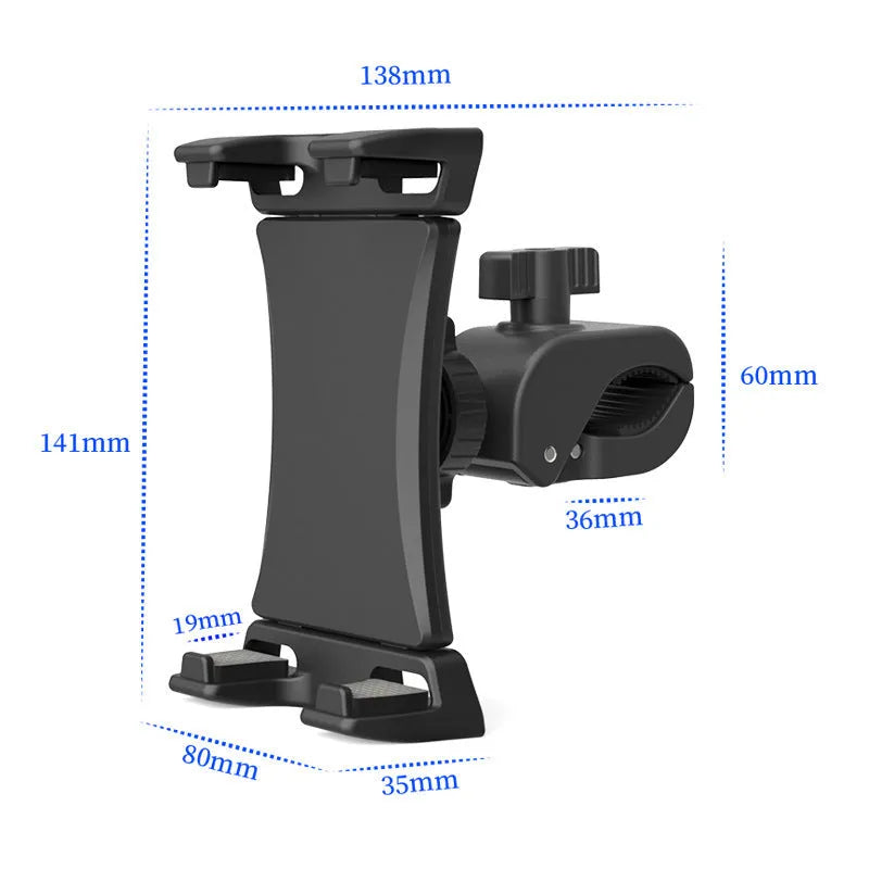 Black ABS plastic bicycle handlebar mount for smartphones and tablets