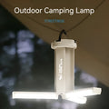 Camping lamp with magnetic charging port showing blue LED indicators and compact 62mm square design
