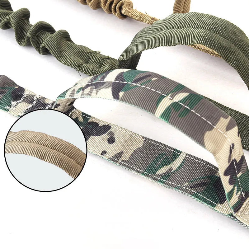 Tactical dog leash and matching collar in heavy-duty nylon with reflective stitching, available in four colour options for medium to large dogs