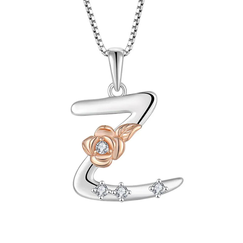 925 sterling silver necklace with English letter B zircon pendant on a collarbone chain