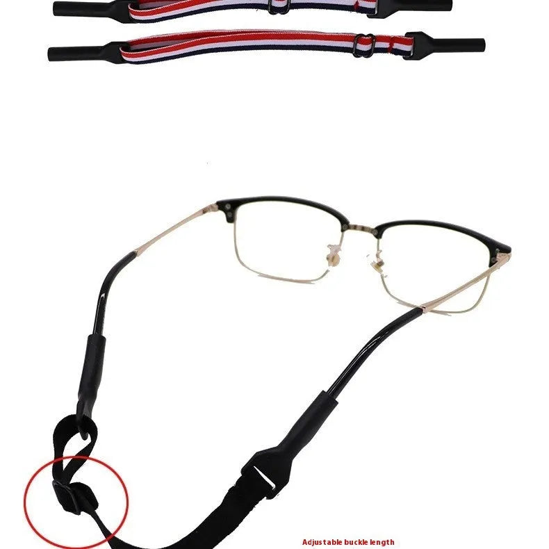 Black adjustable glasses cord with silicone earpiece hooks for spectacle retention