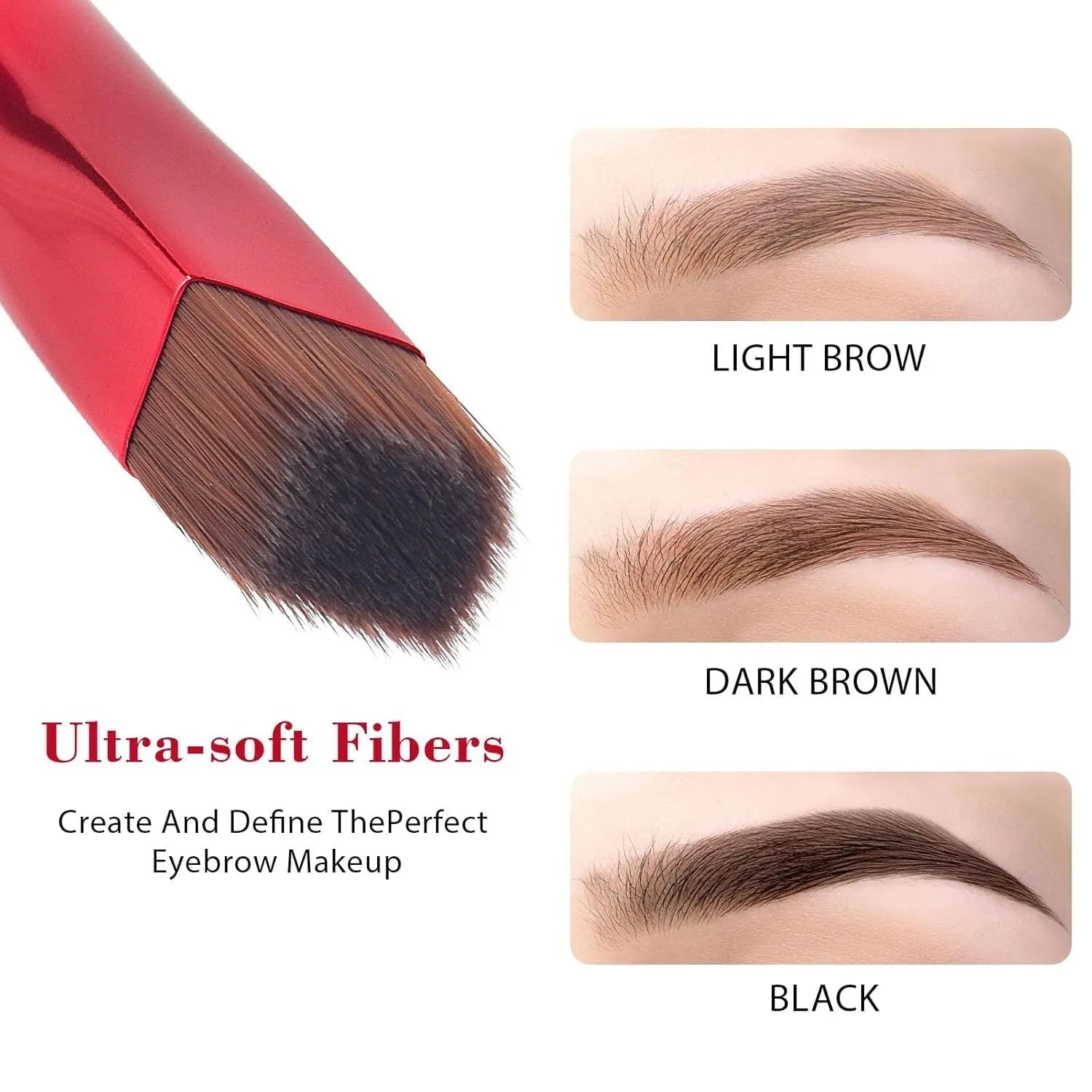 Angled eyebrow brush with square stamp head and brown synthetic bristles for makeup application