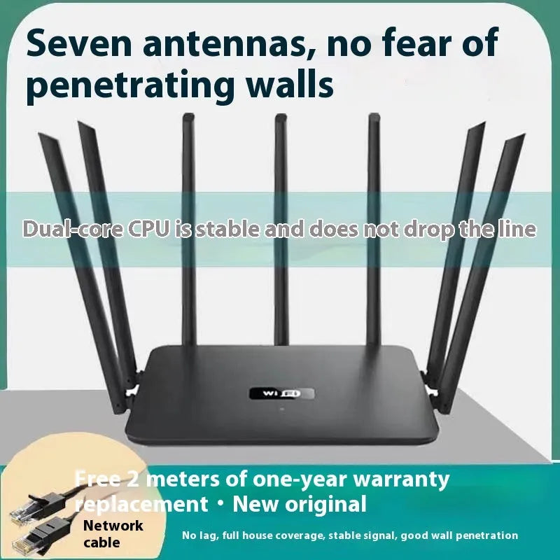 White dual-frequency 5G Gigabit router with six antennas for through-wall WiFi coverage
