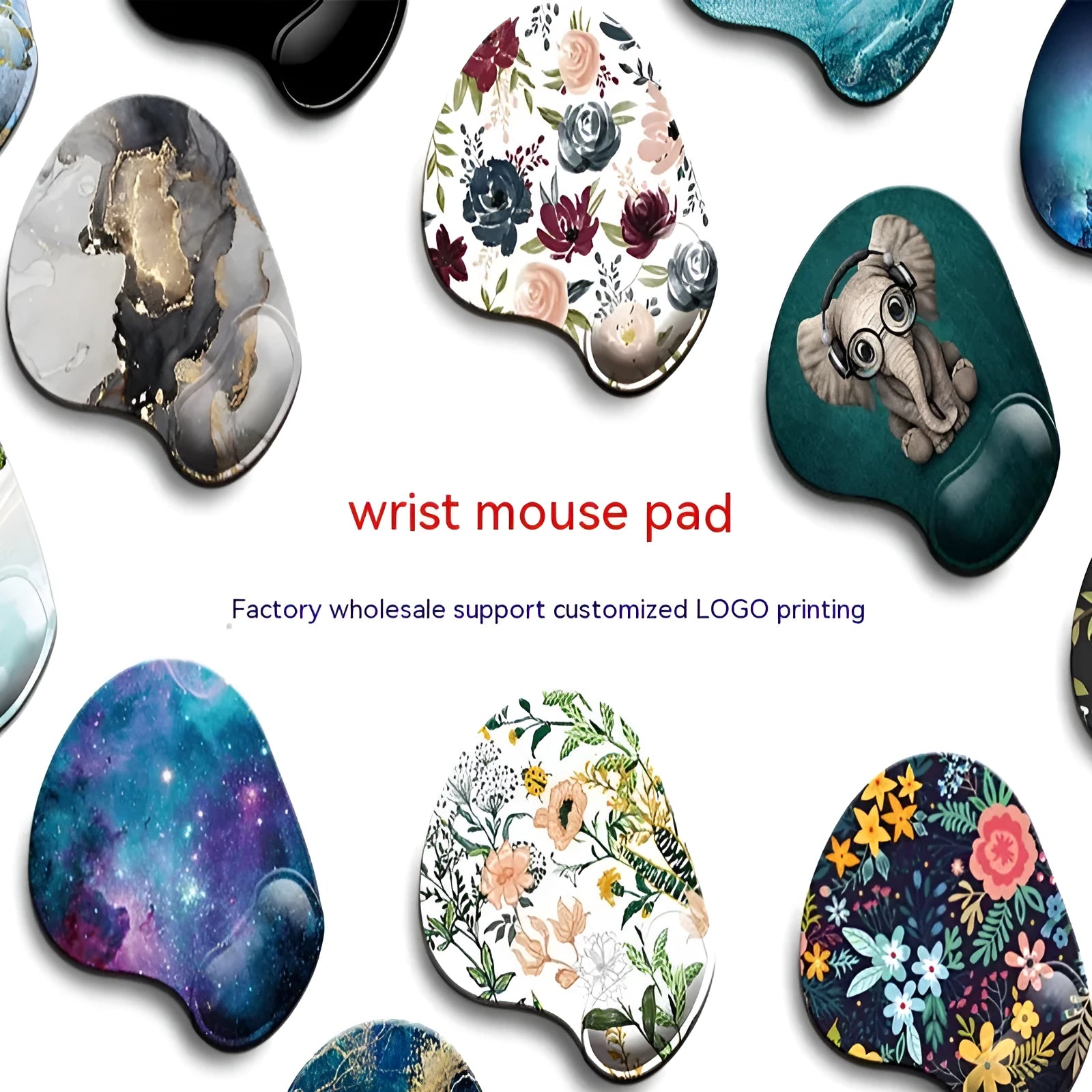 Black silicone keyboard pad with floral pattern and integrated wrist strap for wrist support
