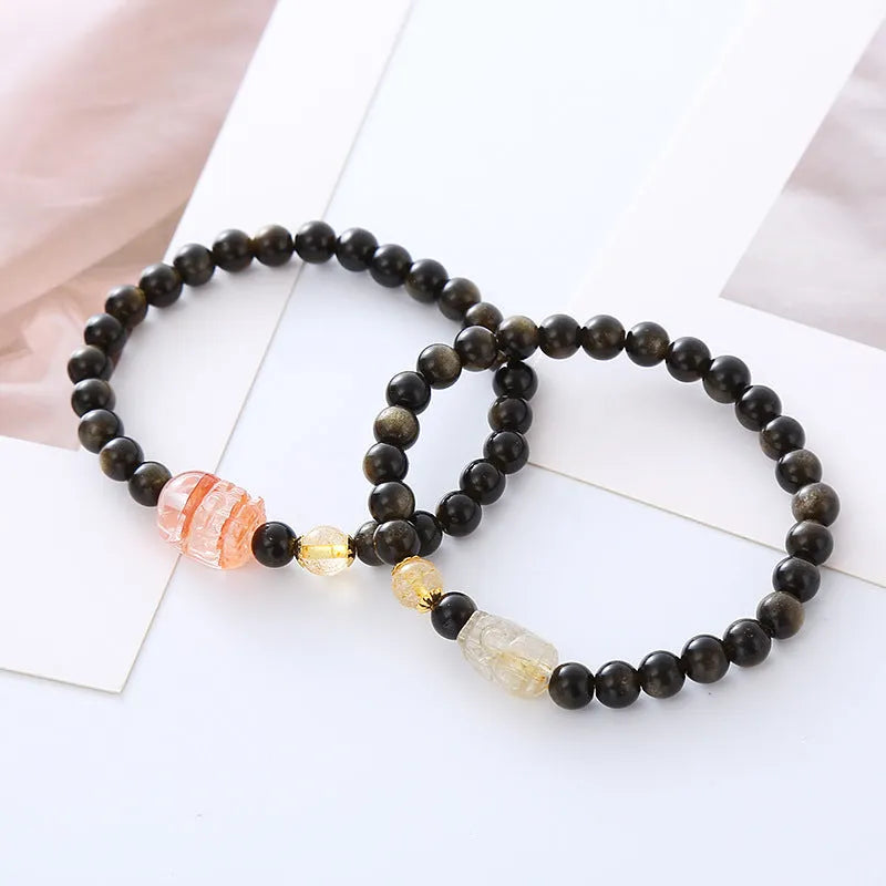 Natural obsidian Pi Xiu bracelet with zodiac motifs in ethnic retro style for men and women