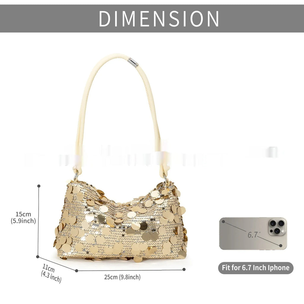 Soft polyester women's crossbody bag shown in black, gold, or silver, with an adjustable shoulder strap.