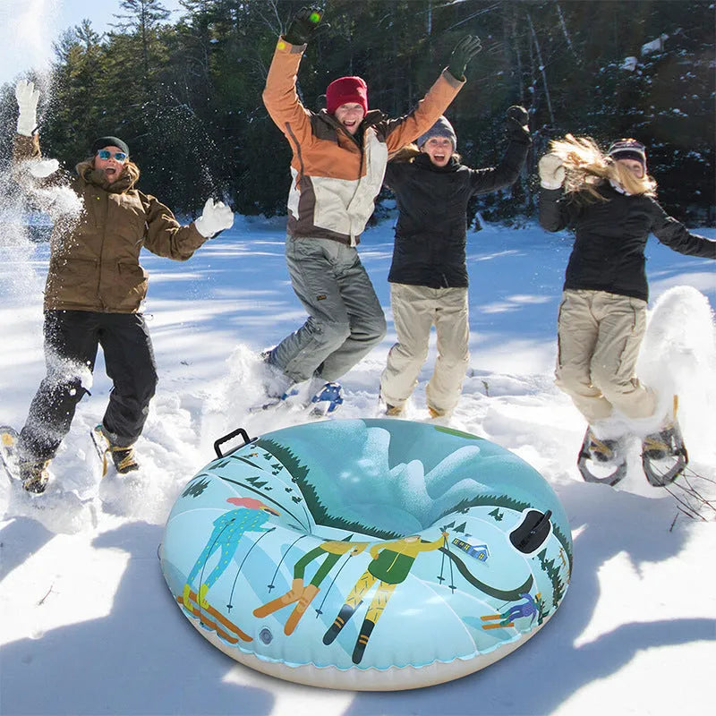PVC winter ski ring for snow sledding in flame red, snow mountain, or ice-snow blue colour options