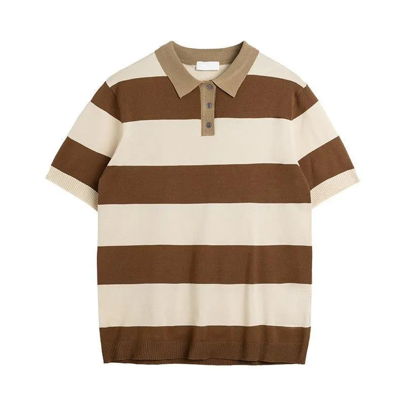 Business striped short-sleeved T-shirt men polyester, B226 black high quality option, front view