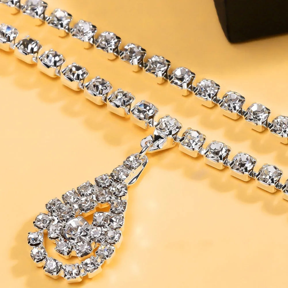 Gold water drop pendant waist chain with rhinestone decoration and lobster clasp