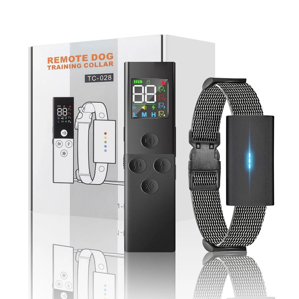 Black Bark Stopper dog trainer device with remote control and receiver unit for anti-barking training