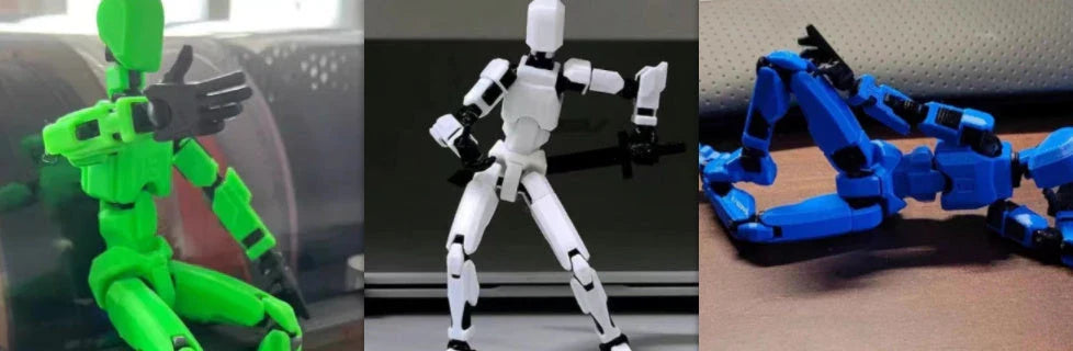 Posable 3D printed action figure mannequin toy with multi-jointed design for customizable poses and actions