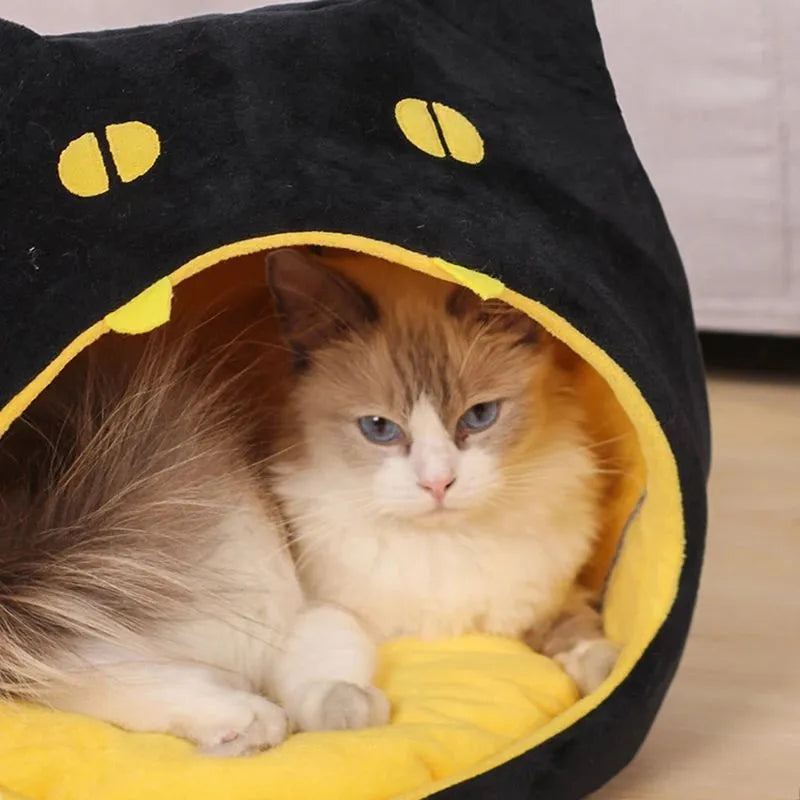Soft plush covered cat-shaped pet bed with anti-slip bottom in multiple colour options