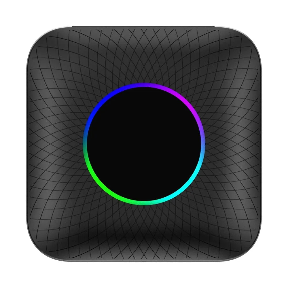 Tbox-Led wireless CarPlay adapter box with Android 13 system, showing compact square design