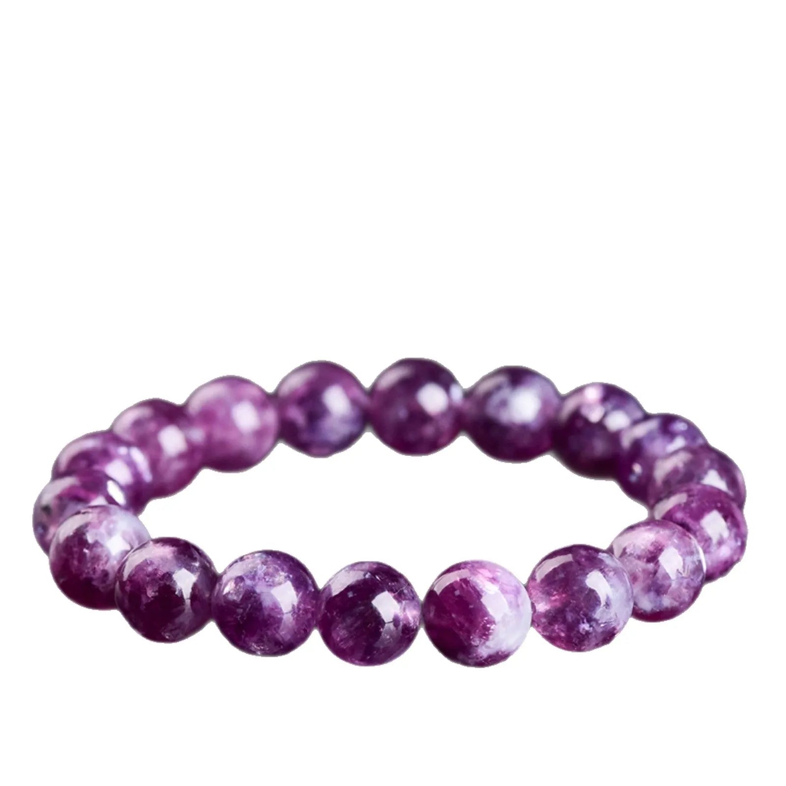 Purple Grandmother Crystal geometric bracelet with polished beads.