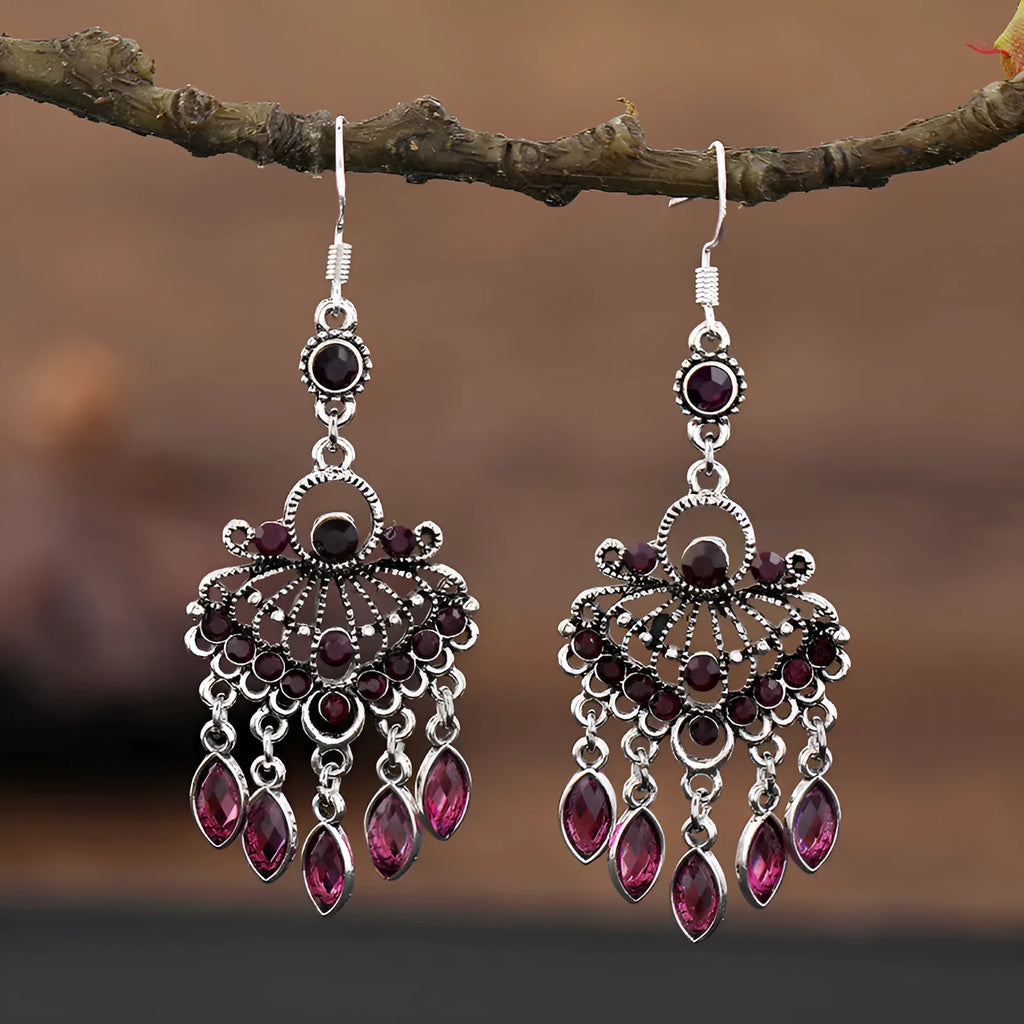 Retro court crystal long fringe earrings in drop shape Smart Water Drop Purple colour