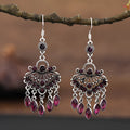Retro court crystal long fringe earrings in drop shape Smart Water Drop Purple colour