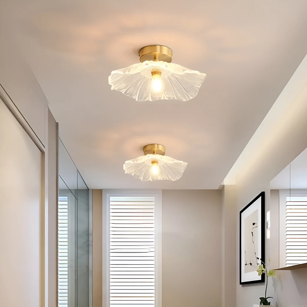 Nordic Lotus Leaf pendant lamp with green glass shade and iron frame