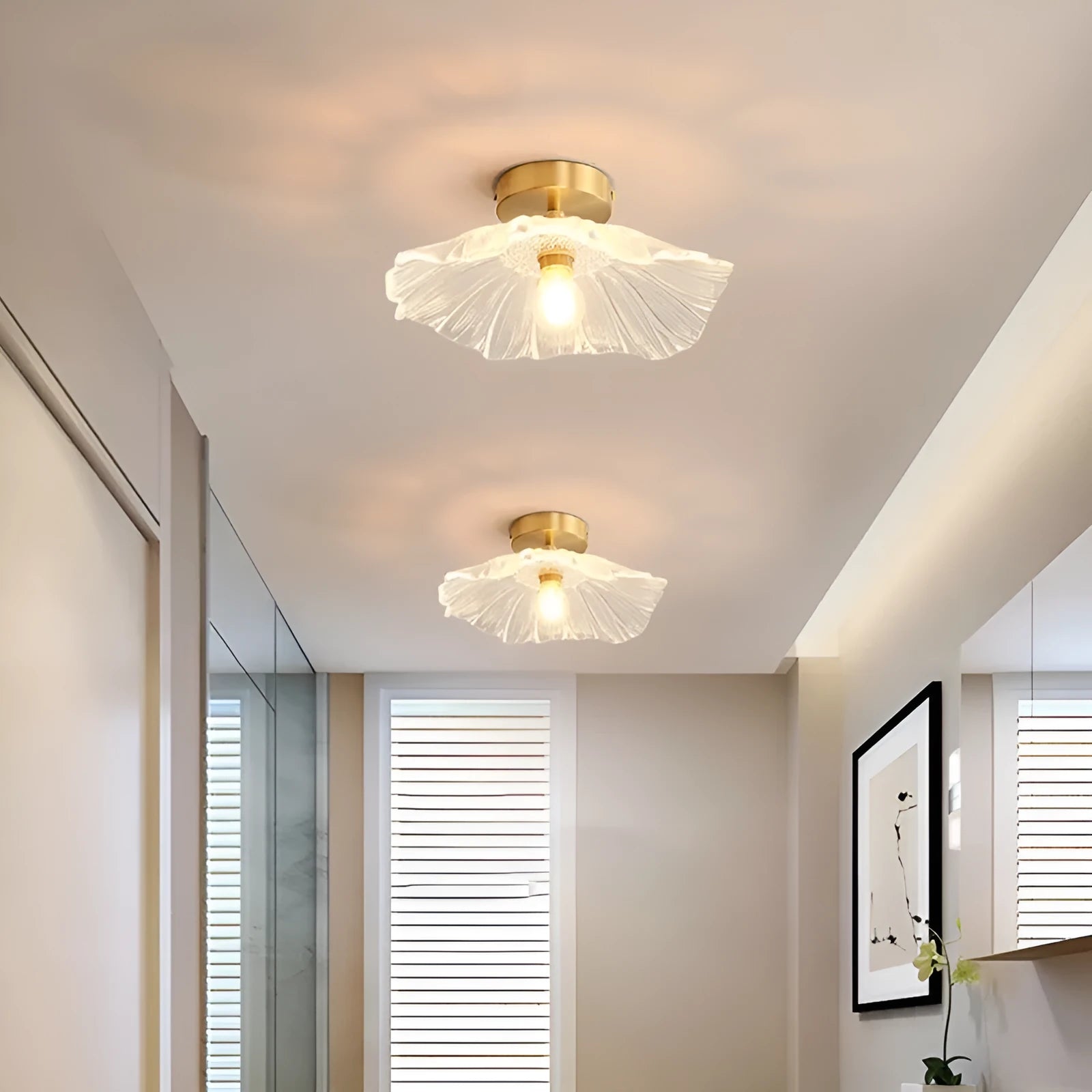 Nordic Lotus Leaf pendant lamp with green glass shade and iron frame
