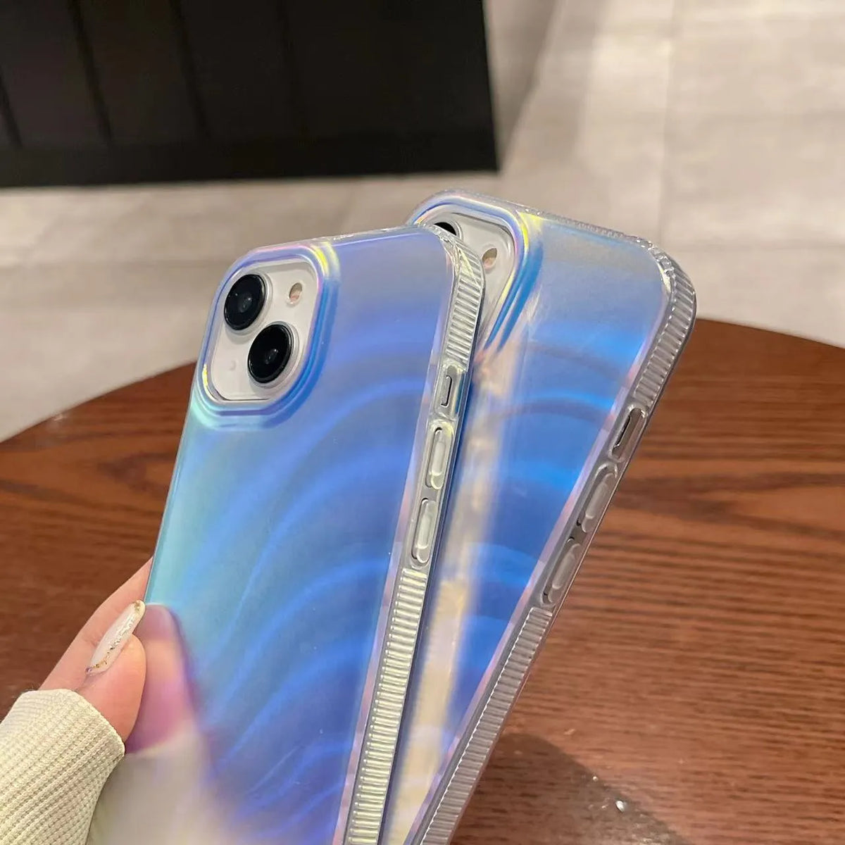 Aurora laser iPhone case in vortex pattern with three-dimensional wave design, frosted acrylic anti-fall cover for Apple models