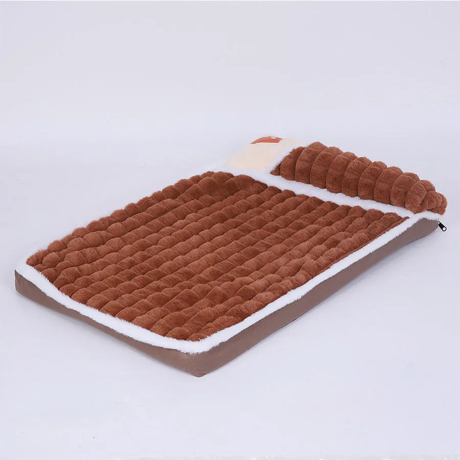 Coffee coloured washable dog bed mat with detachable cover for large dogs in autumn and winter