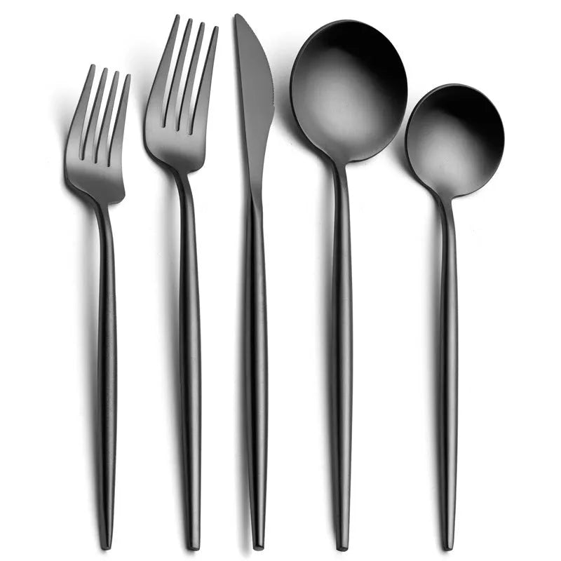 Stainless steel 5-piece Portuguese steak tableware set with sisal burnished finish in multiple colour options