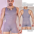 Men's black and white striped nylon jumpsuit, free size, front view