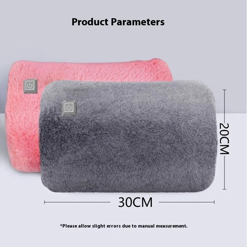 USB hand warmer with rabbit fur third gear button in dark green, grey or pink, explosion-proof design.